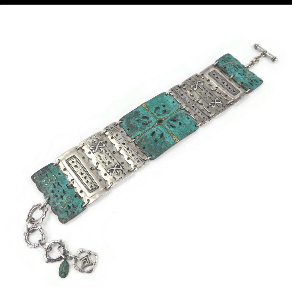 Vintage Silpada Silver & Patina Brass, Artifact Bracelet used for display.